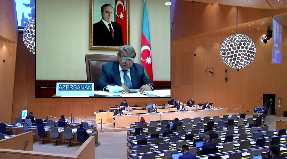 Выступление на французском языке Председателя Правления Агентства Интеллектуальной Собственности Азербайджанской Республики Камрана Иманова на пленарном заседании 61-й сессии Ассамблей государств-членов Всемирной организации интеллектуальной собственности